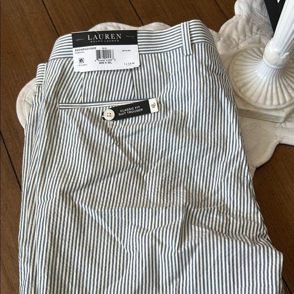 Lauren Ralph Lauren Blue and White Striped Trousers